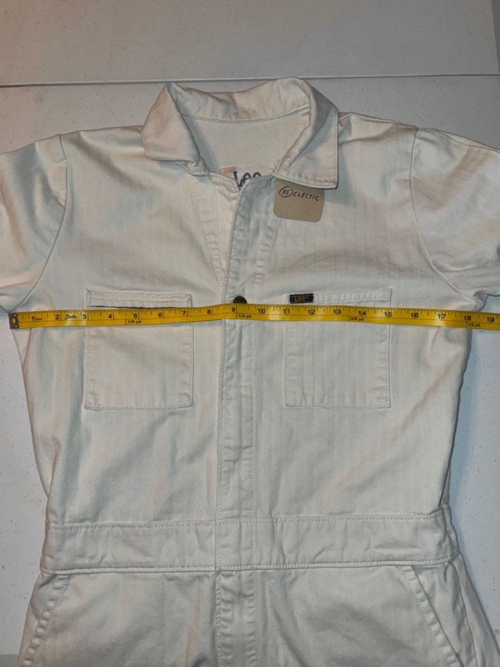 Lee Union-Alls Denim Short Romper Jumpsuit Ivory |Cream Utility Jumpsuit Small - Picture 11 of 16